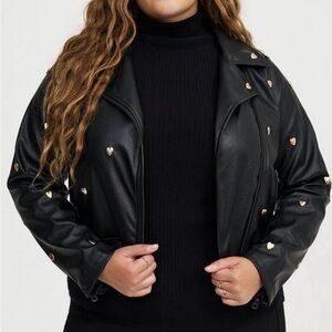 Torrid Black faux Leather Jacket with Gold Heart Accents. Size 18/20 Torrid sz 2